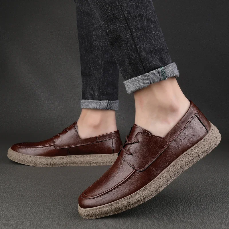 2023 New Lace Up Leather Shoes Men Loafers Soft Comfortable Mens Business Shoes Flat Casual Footwear Men Warm Brand Oxford Shoes 3