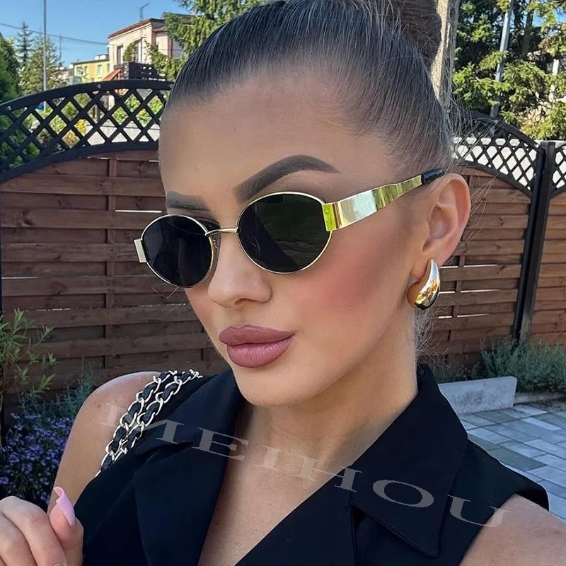 2024 Luxury Designer Trendy Oval Sunglasses with Metal Frame - Classic Vintage Shades