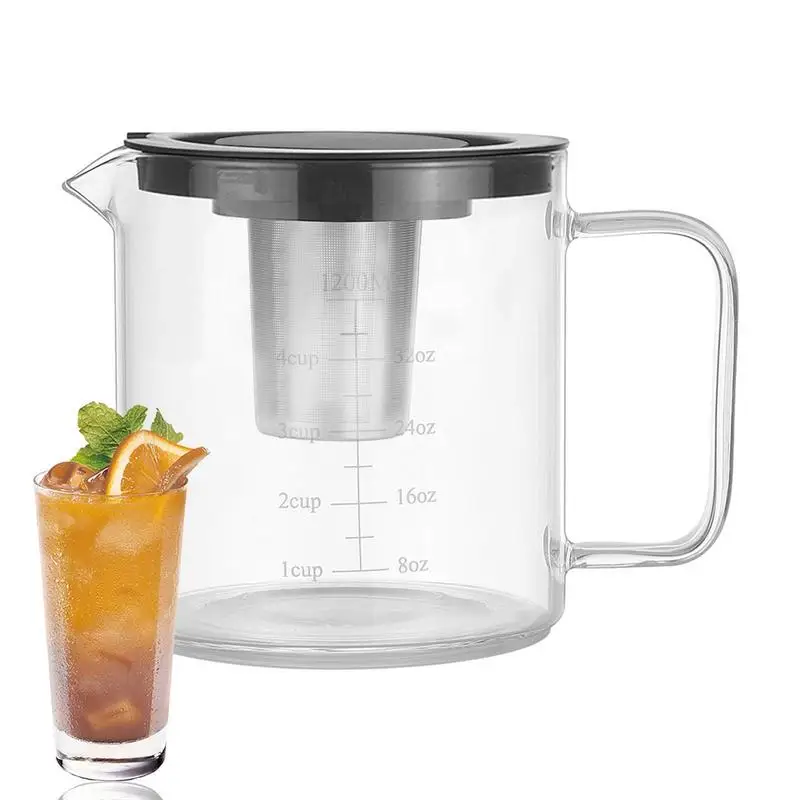 

Cold Brew Pitcher Coffee Maker With 1.2L Ice Tea Brewer Coffee Maker Glass Tea Brewer And Mesh Filter Mason Jar Coffee Maker