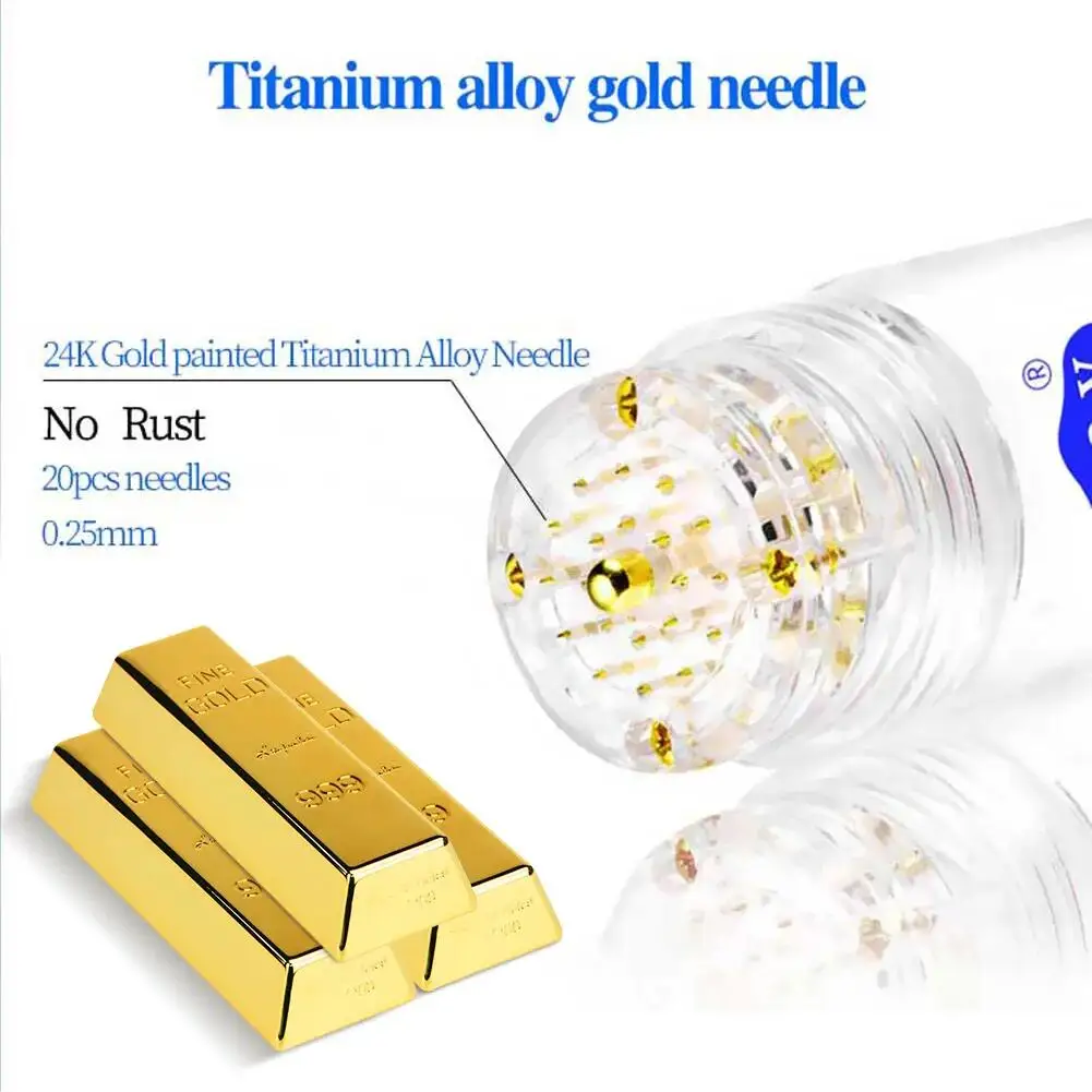 SQY 20pin Derma Stamp Roller Hydra Microneedle 24k Gold Plated Titanium Alloy Micro Needle Reusable Hydrating Face Beauty Skin