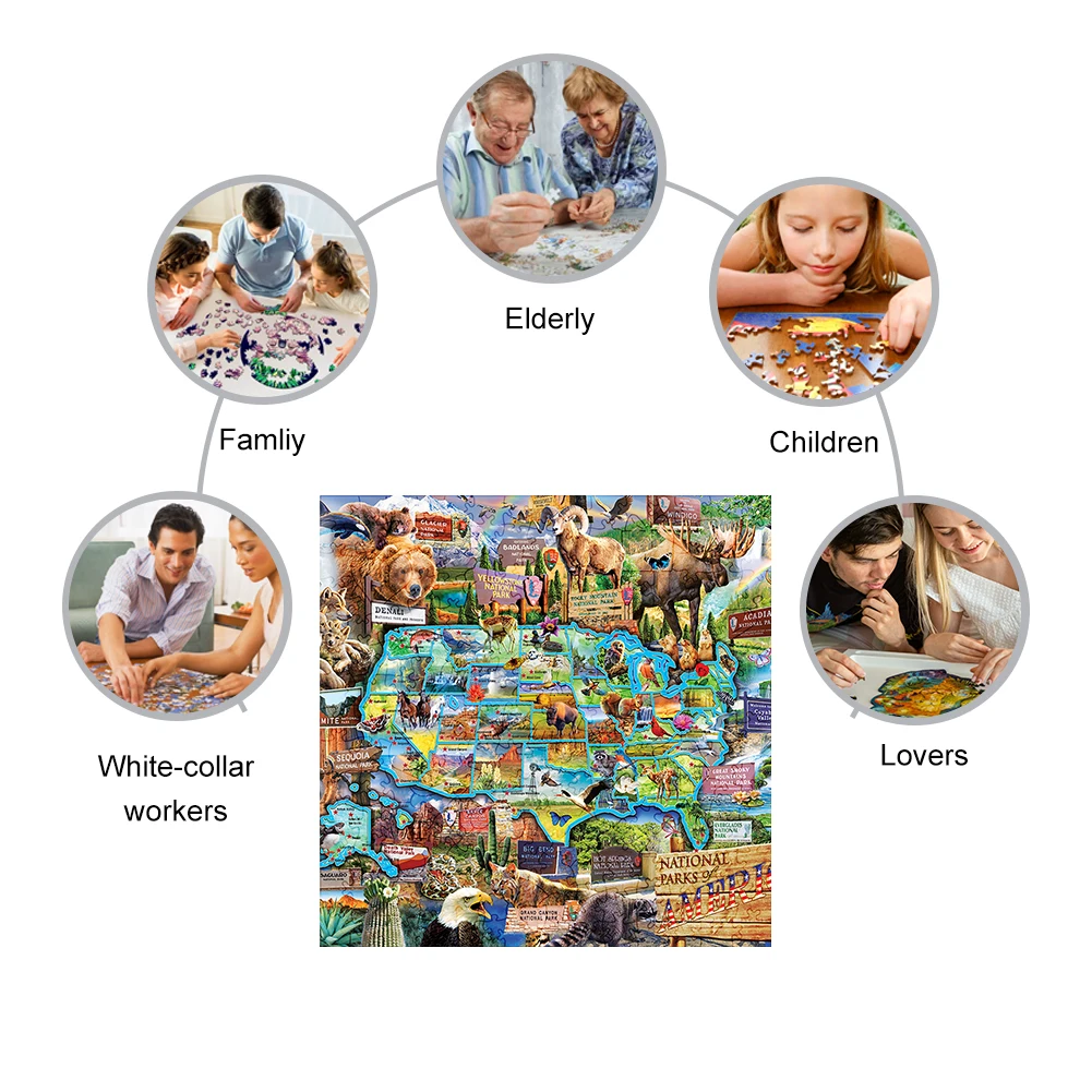 Unique Wooden Puzzles Zoo Ferocious Animals Map Wood Jigsaw Puzzle Craft Irregular Family Interactive Puzzle Gift for Friend