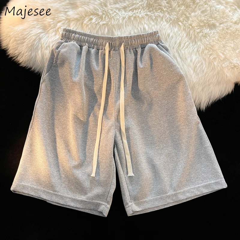 

Casual Short Men Summer High Elastic Waist Straight Drawstring Loose Slight Elasticity Leisure Short Solid Fashion All-match Fit