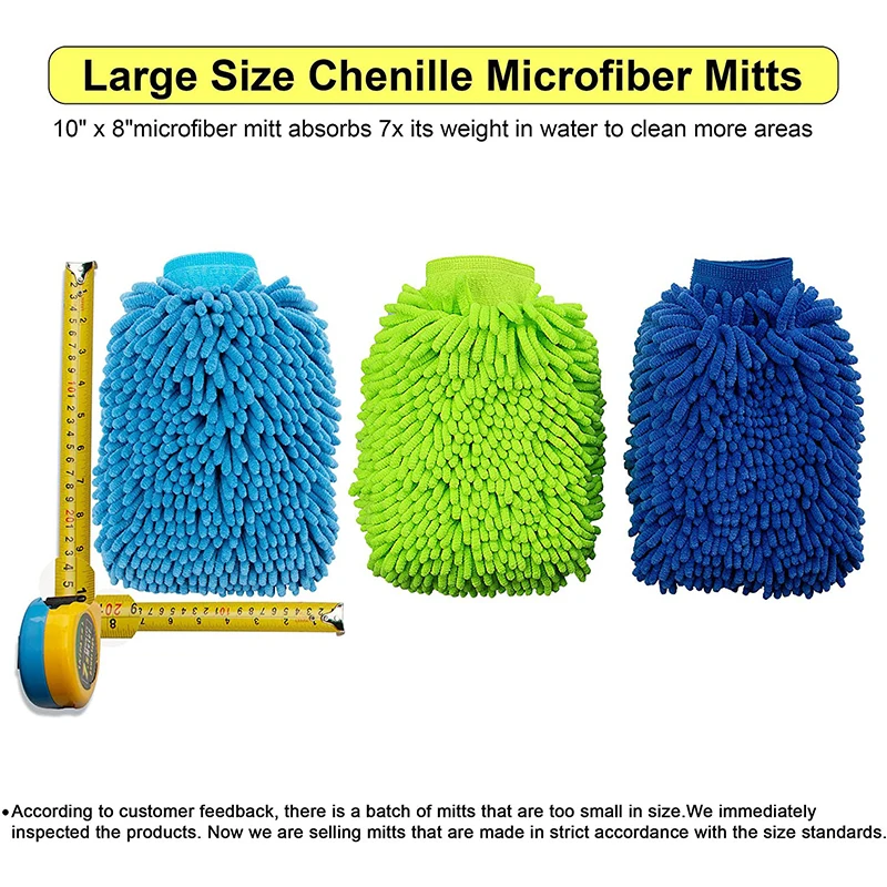 Car Washing Gloves Large Size Microfiber Wash Mitt for Car Cleaning Plush Chenille Ultra Absorbent Rag Sponge Kit Accessories