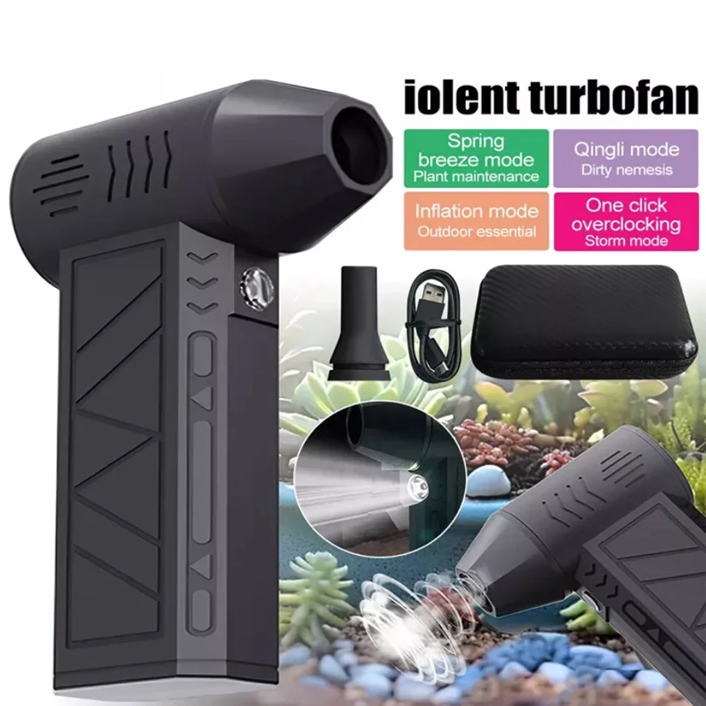 Portable Electric Air Duster 130000RPM Mini Turbo Jet Fan Adjustable Wind Speed Turbo Violent Blower Rechargeable with Light