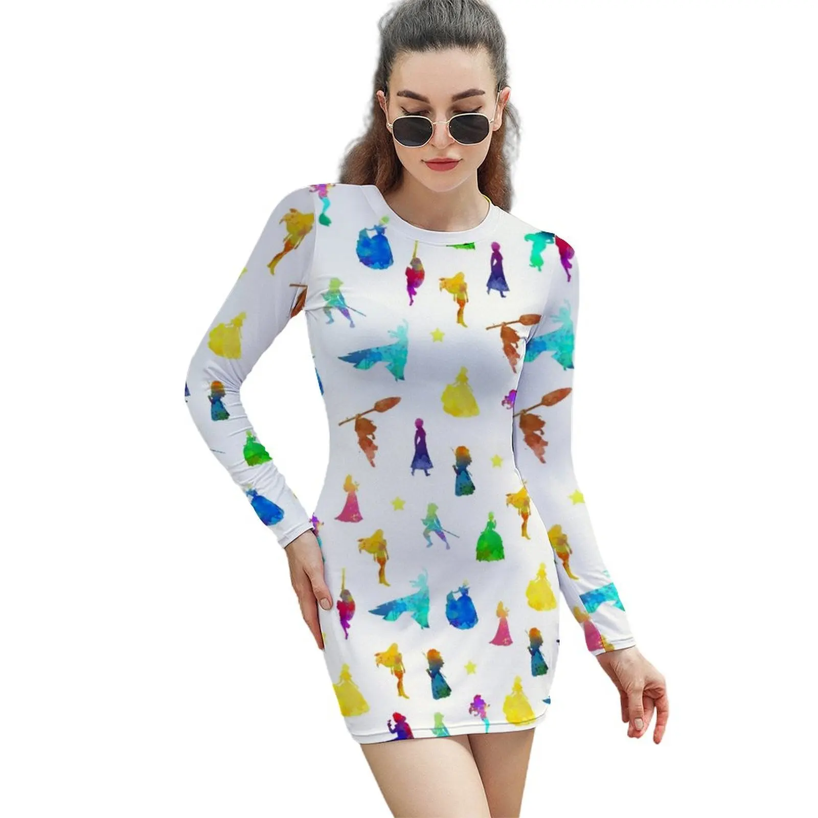 Princesses Pattern Inspired Silhouette Long-Sleeved Sheath Dress evening dress summer dress womens 2024 long dresses for women