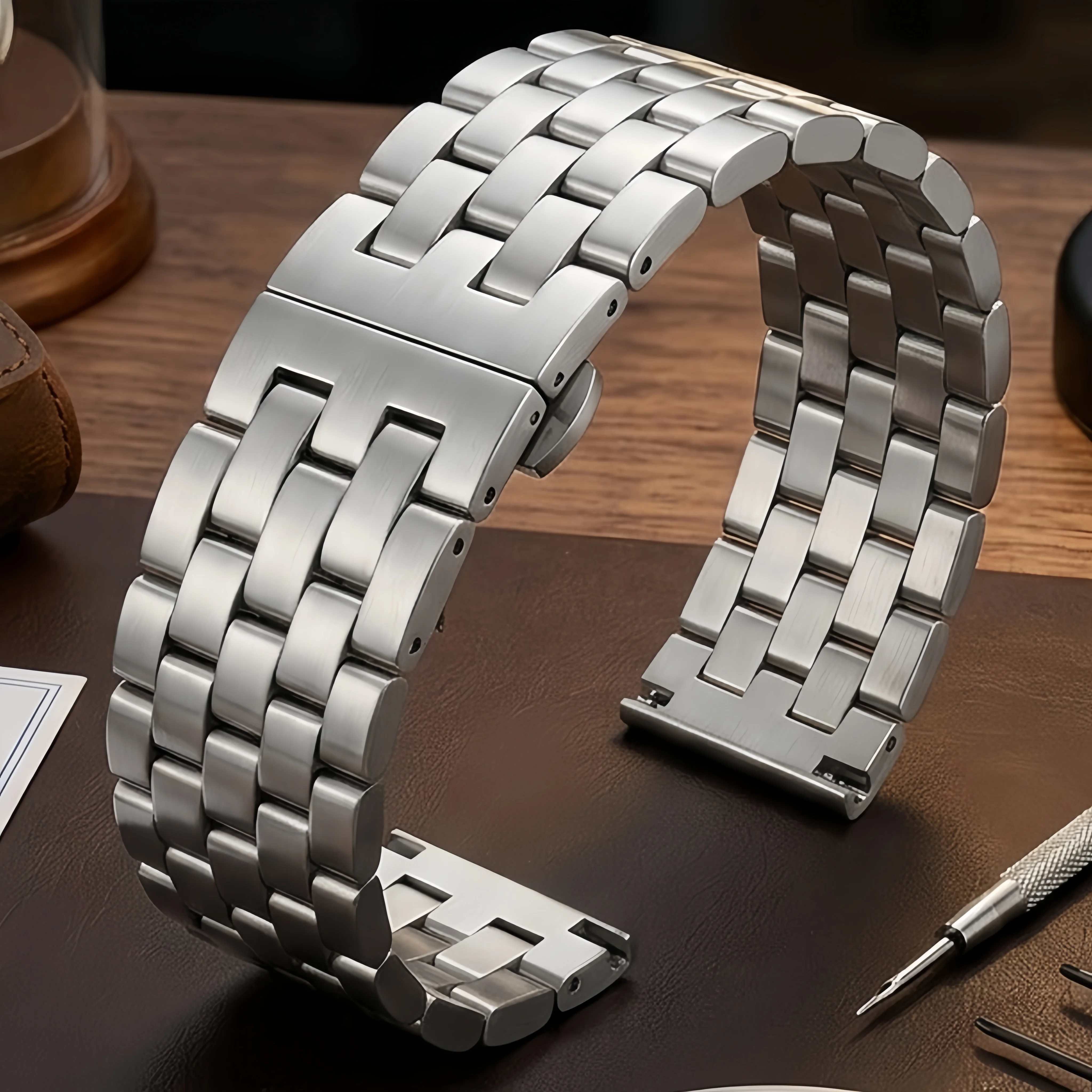 Universal Solid Stainless Steel Silver Watch Band - Premium Metal Bracelet Replacement
