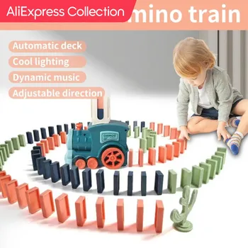 AliExpress Collection 자동 배치 도미노 기차 전기 자동차 브릭 블록 키트, 창의적인 게임 지능 교육 DIY 장난감, 어린이 생일 선물