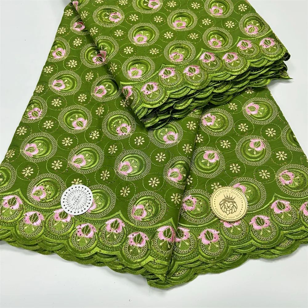 

Cotton Voile Swiss Lace Fabrics Embroidery Green African Lace Fabric With Rhinestones 5 Yards, 2024