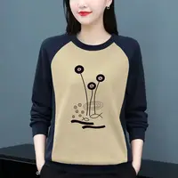 Fleece Warm Crew Neck Long Sleeve T Shirt Women Patchwork Print Basic Blouse Female Tee Top Middle Age Lady Loose Casual Pullove 5