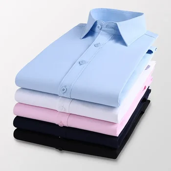Camicie da uomo autunno nuove da lavoro Casual bottoni con risvolto a maniche lunghe Camicie formali da uomo Nero Bianco Blu Rosa Tees 1