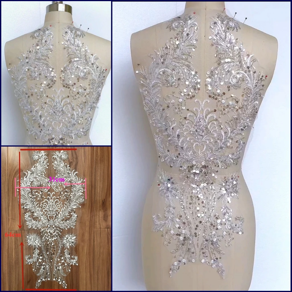 Sparkle Elegant Rhinestone Applique Patch - Silver V-Neck Bridal Belt, Handcrafted Crystal Sew-on For Wedding Dresses & Gowns - View #4