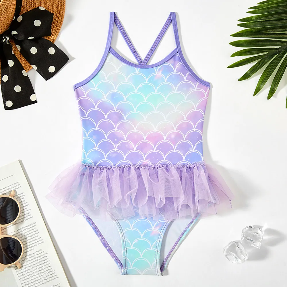 

Детский слитный купальник с юбкой-пачкой, в виде рыбьей чешуи