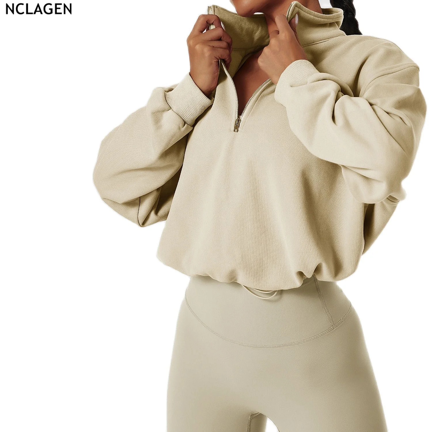 

NCLAGEN Running Top Women Long Sleeves 1/2 Zipper Yoga Shirts Stand Collar Leisure Gym Blouse Outdoor Loose Fitness Sweater