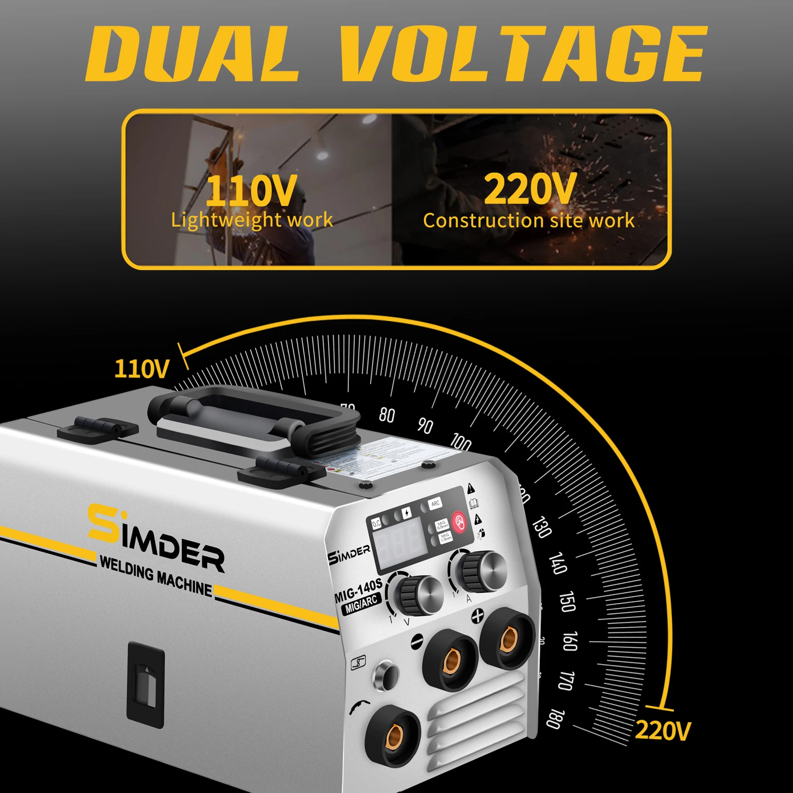 SSIMDER MIG Welder 140A 2 in 1 Stick/Flux Core Welder 110V/220v Dual Voltage Welding Machine with Flux Cored Wire MIG/ARC