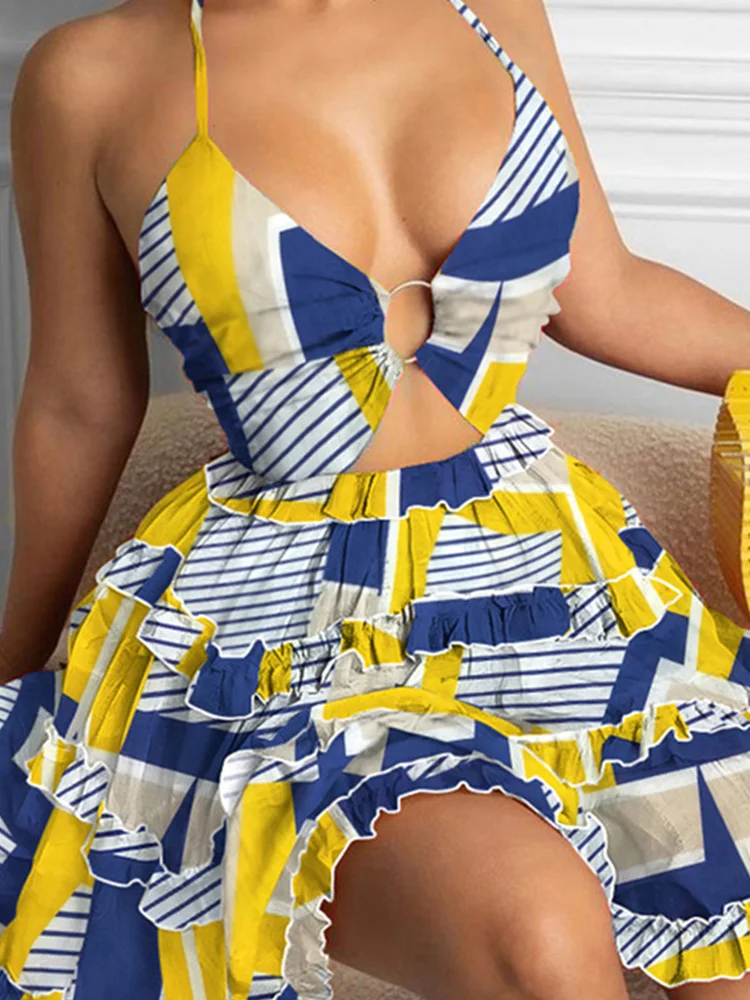 Cami Deep-V Floral Print Dress Women Sexy Backless Halter Summer Dress -  AliExpress