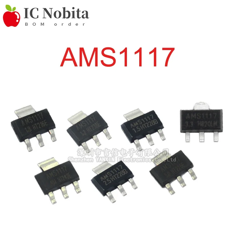 20PCS AMS1117 1.2V 1.5V 1.8V 2.5V 3.3V 5V ADJ LM1117 1117 Linear Voltage Regulator SOT223 IC voltage regulator