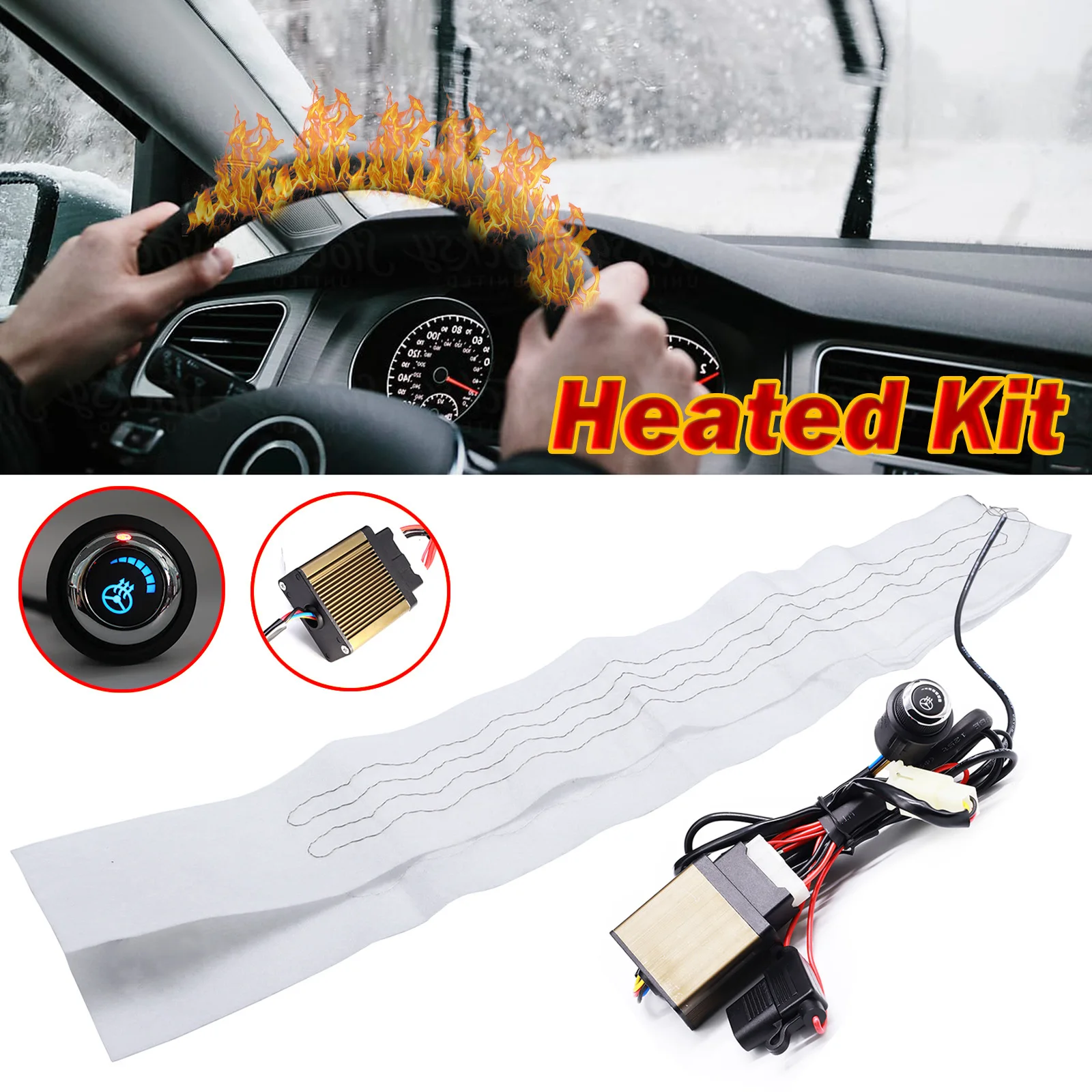 Winter Car Heated Steering Wheel Cover DIY Kit Auto Heater Pad