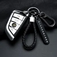 Ingemark Trendy DIY Mobile Phone Number Plate Pendant Keychain Men Punk Woven Leather Rope Anti-lost Car Key Chain Accessories 2