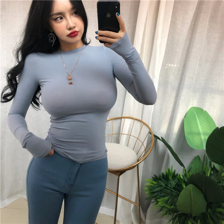 Dünne Sommer Top Sexy T Shirt Frauen 2024 Elastizität T-Shirt Koreanischen Stil Frau Kleidung Dünnes T-shirt Weibliche Casual Langarm tops – Detail 10