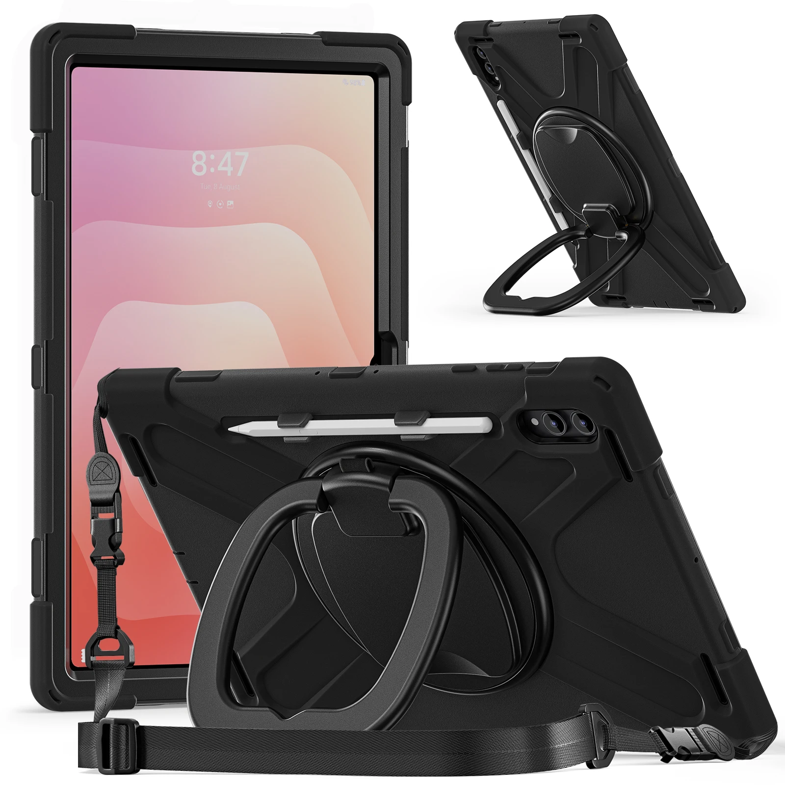 Premium Rotating Tablet Case with Handle Grip and Shoulder Strap - Enhanced Protection