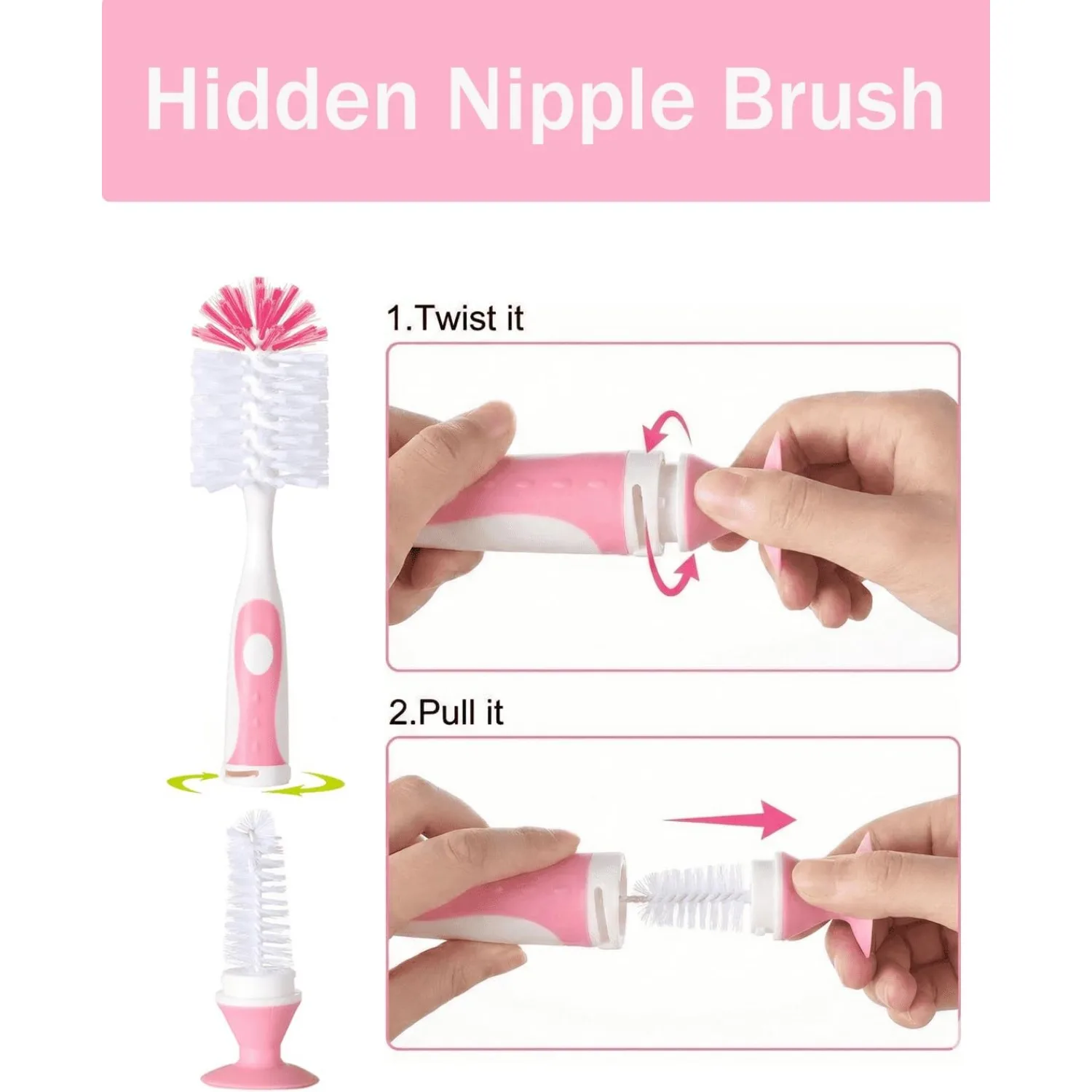 4-in-1 Versatile Bottle Cleaning Brush Set – Includes Nylon Brush, Cap Brush, and Dual Straw Brushes