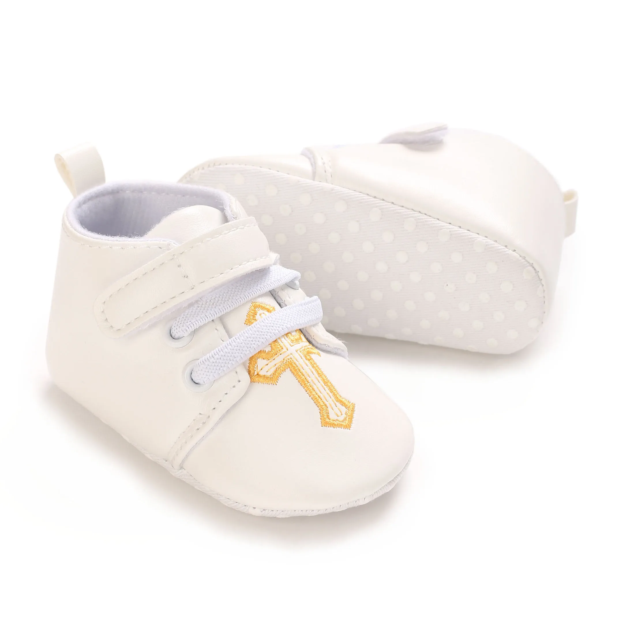 【Best SKU活动价 Guaranteed】 Soft Sole Non-Slip Walking Shoes 0-18 Months Baby's First Baptist Shoe: Newborn Boys and Girls' White Baptist Shoes.