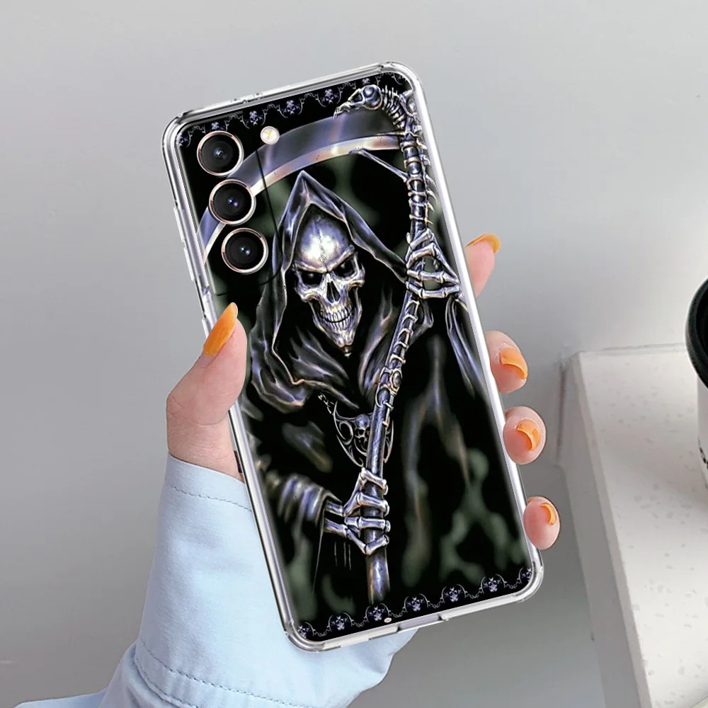 Soft Clear Grim Reaper Skull Phone Case - Elegant and Durable Protection