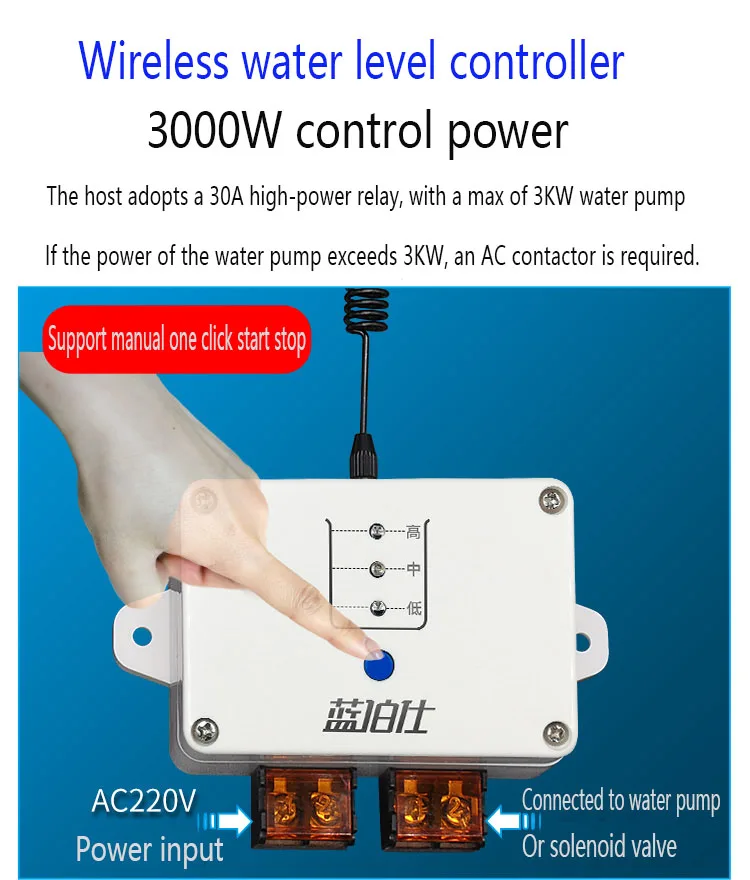 Wireless Water Level Controller Remote Control Water Tower Pool Water Pump Float