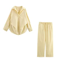 KONDALA 2026 Spring Summer Casual Butter Yellow Striped Women Suit Fashion Vintage Turn Down Collar Loose Shirt Drawstring Pant - Image 6