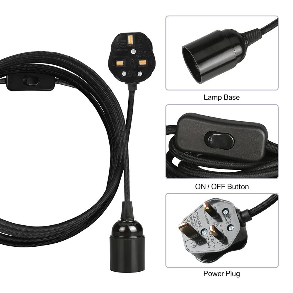 2/3/4m UL Approval Extension Hanging Light Cord with On-Off Switch Suitable E27 Socket for Grow Plant Ceiling Pendant Lights pendant lights ceiling light pendant lamp rope pendant lamp power cords