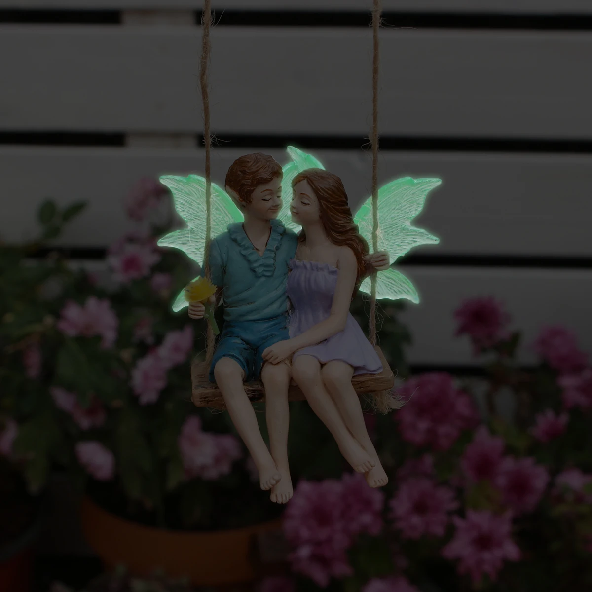 Resin couple swing flower fairy pendant spring outdoor courtyard garden lawn bonsai home decoration Valentine's Day gift resin ornaments garden decoration