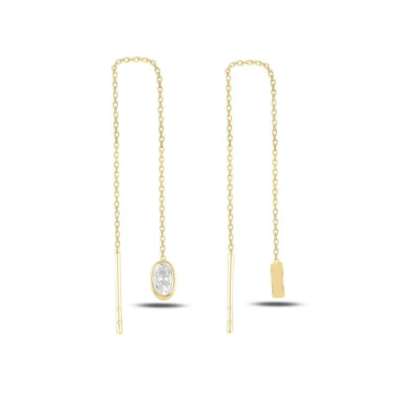 

Silver 925 Sterling Oval Zircon Stone Japanese Earrings