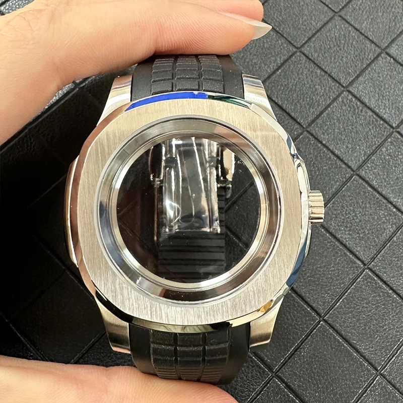 

40mm Nautilus Steel Watch Cases Transparent Back Fits NH35 NH36 4R 7S26 Movement Sapphire Crystal Glass Mens Case Repair Replace