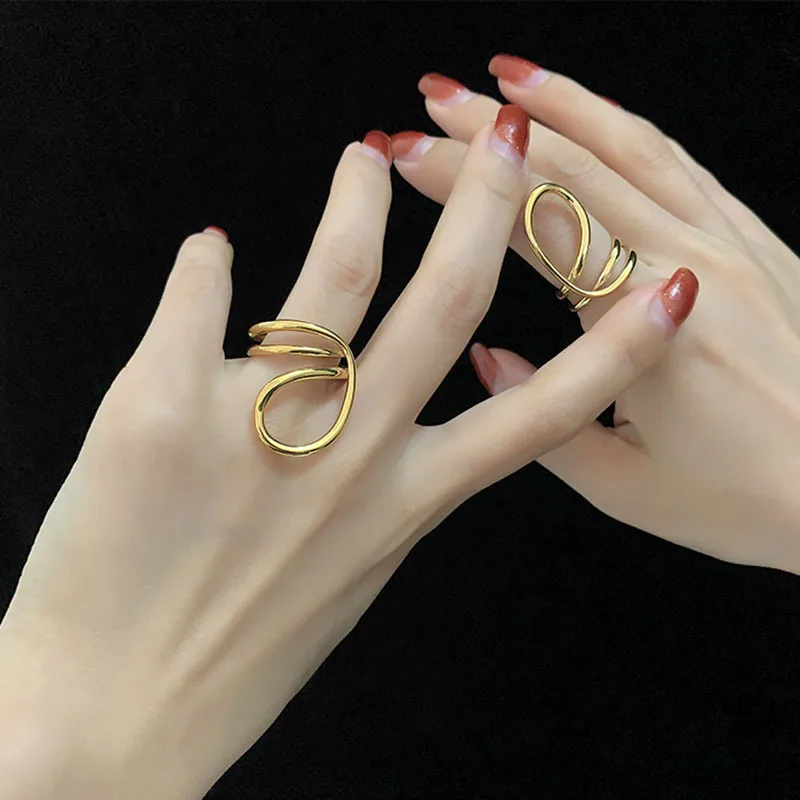 Gold Color Rings Gold Color Ring Silver Ring Opening Ring Adjustable Rings Finger Ring Exaggerated Metal Ball Rings For Women Punk Girl Hip Hop Harajuku Gold Silver Color Open Ring Charm Jewelry Accessories Gifts