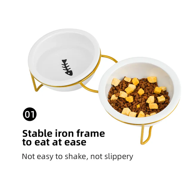 1 Set Elevated Ceramic Cat Bowls 1 Set Non-Slip Ceramic Cat Food And Water Bowls With Iron Bracket, Elevated Tilted Cat Feeder 4