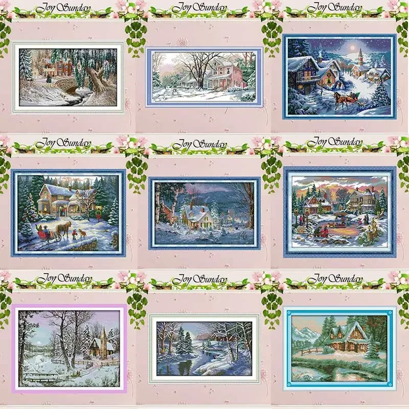Snowscape Snowy Night Christmas Patterns Counted Cross Stitch Set DIY 11CT 14CT 16CT DMC Cross-stitch Kit Embroidery Needlework cross stitch kit