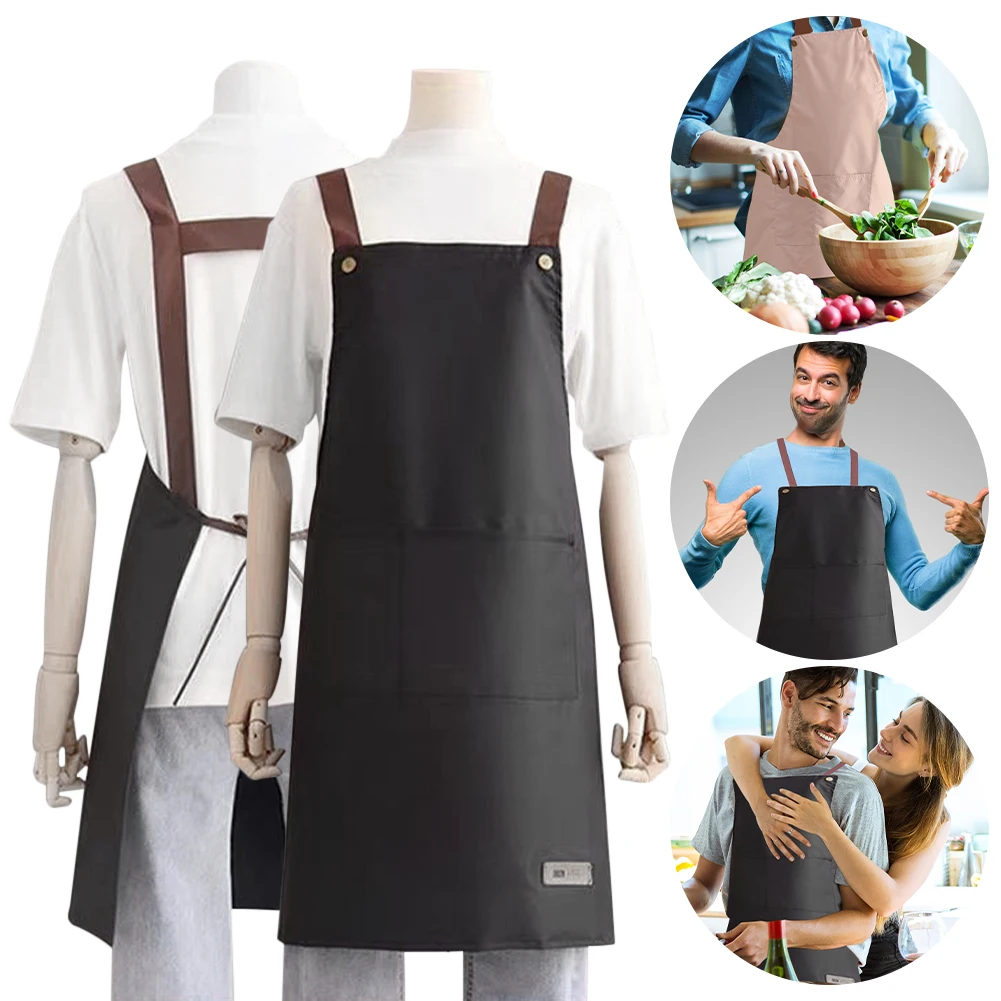 

Kitchen Apron Fashion Unisex Work Apron Waterproof Oil-proof Adjustable Kitchen Cooking Apron With Large Pockets For Home Chef