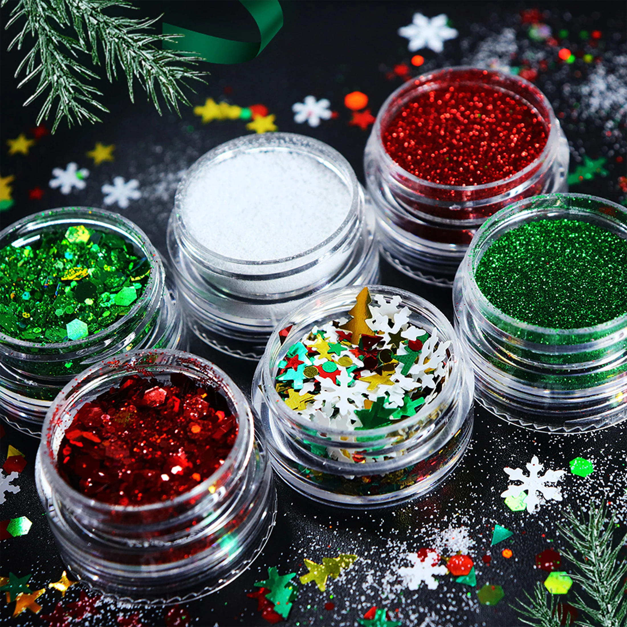 6pcs/set Christmas White Sequins Nail Art Glitter Powder Mermaid Dust Small Flakes Decorations for DIY Nails Glitters nail powder nail glitter nail decoration nail decorations nail flakes nail powder set