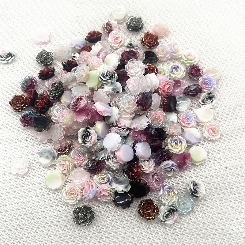 30pcs High Quality Glitter Resin Rose Flowers for Jewelry and DIY Nail Art