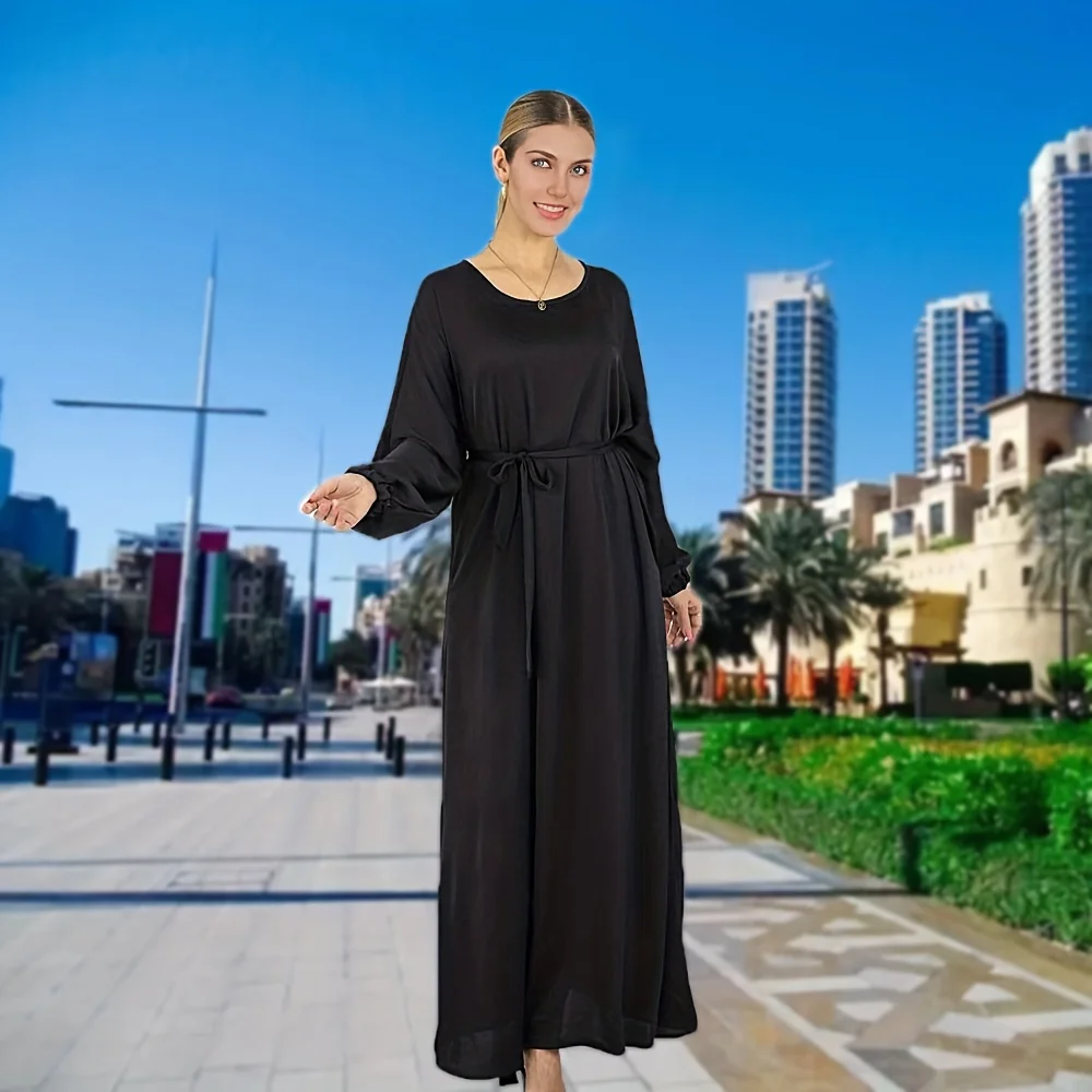 

Abaya Muslim Women Long Sleeve Dress O Neck Casual Loose Oversized Irregular Hem Robe Moroccan Caftan Maxi Dress Ramadan
