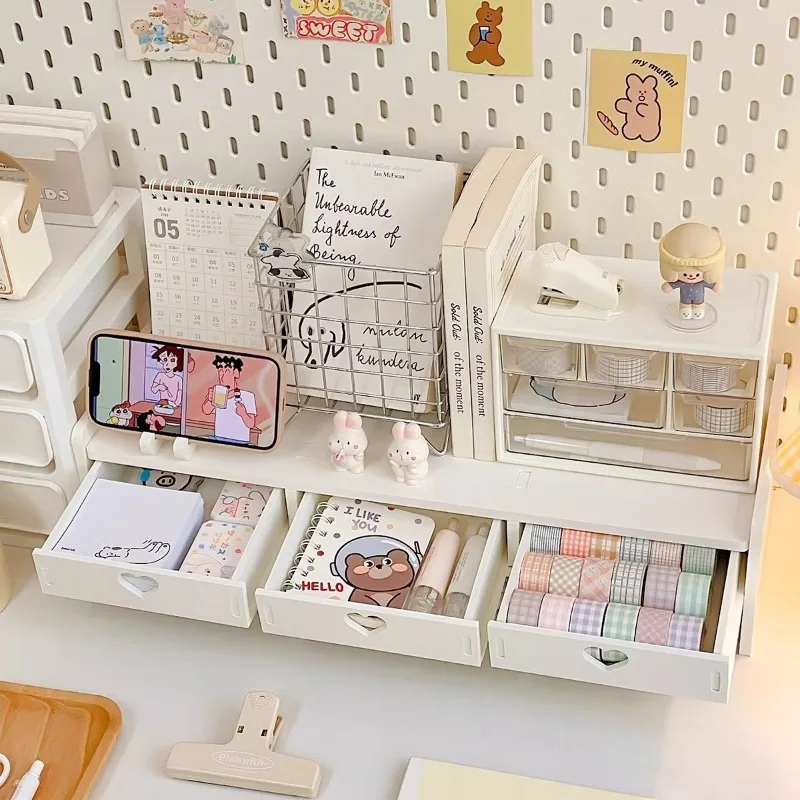 Desktop Storage Drawer Computer Monitor Base Office Stationery Shelf With Drawers Creative Storage Rack Office Storages Supplies