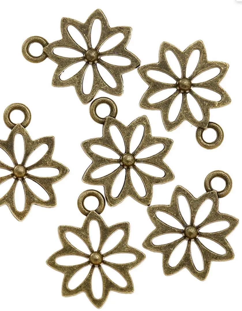130pcs 18x15mm Flower Hollow Charm Pendants Antique Silver Color Hollow Carved Flower Charm Hollow Carved Flower Pendants F0137
