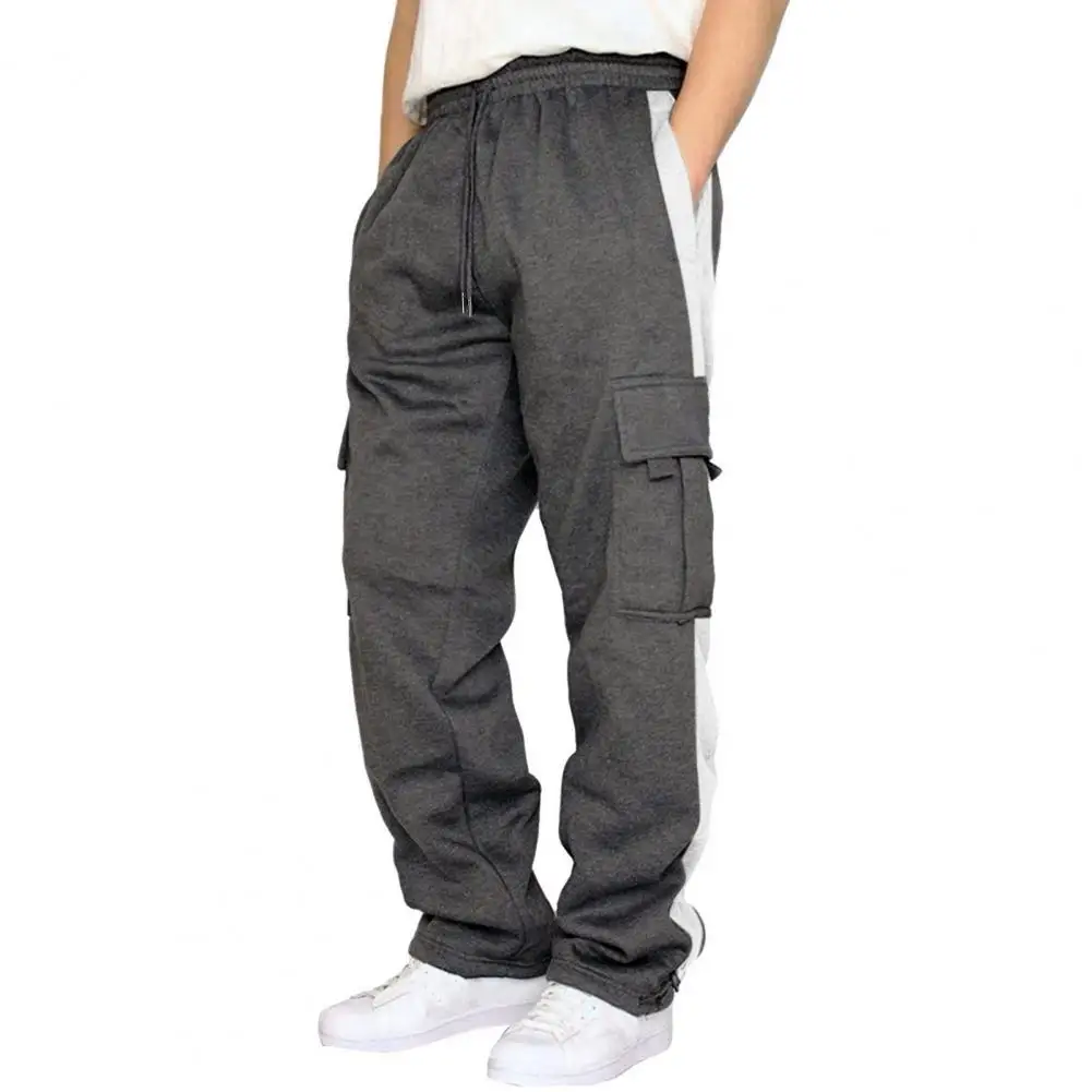 

Men Cargo Pants with Multiple Pockets Soft Elastic Loose-fit Elastic Waist Drawstring Trousers Sweatpants