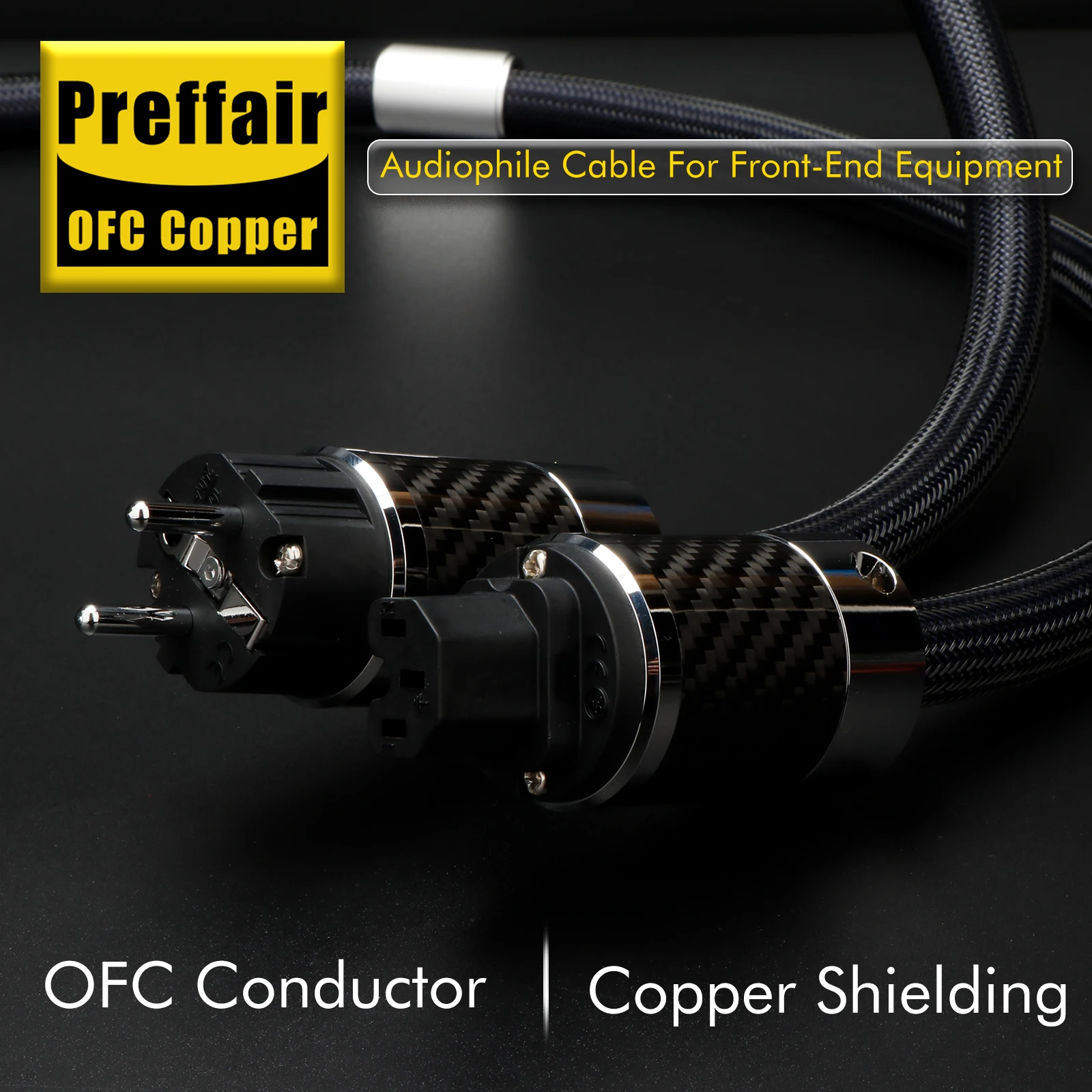 Hifi-Stromkabel, 7N OCC- und OFC-Audiokabel, AU/EU/US-geschirmter Kohlefaser-Stecker, rhodinierter Anschluss, Filter, Audio-Netzkabel – Detail 10