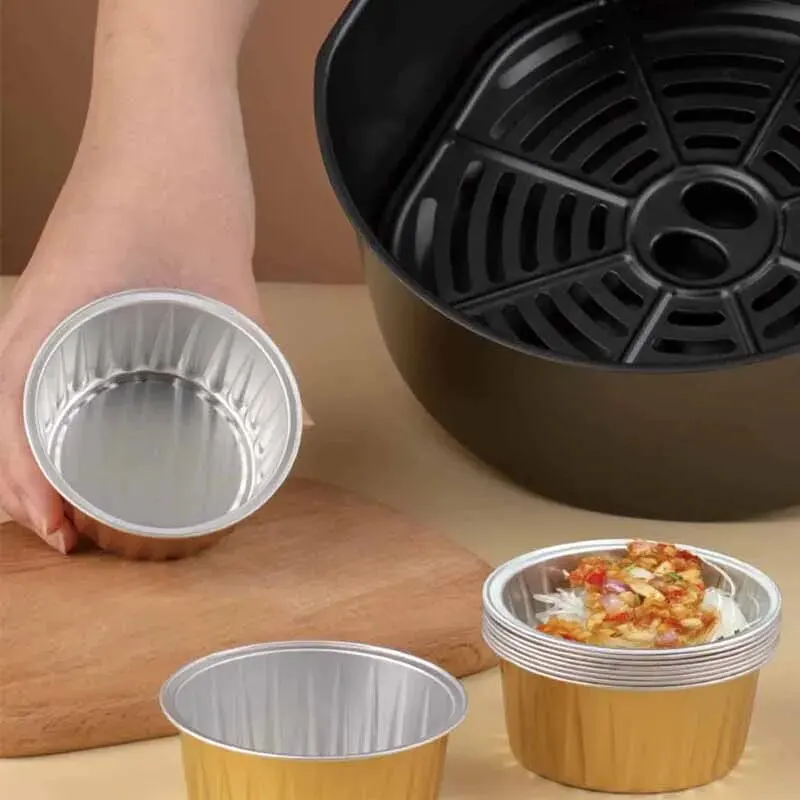 Round Golden 125ml No Lid Baking Mould Air Fryer Oven Foil Cake Cups High Temperature Resistant Aluminium Foil Box Tray(20pcs)