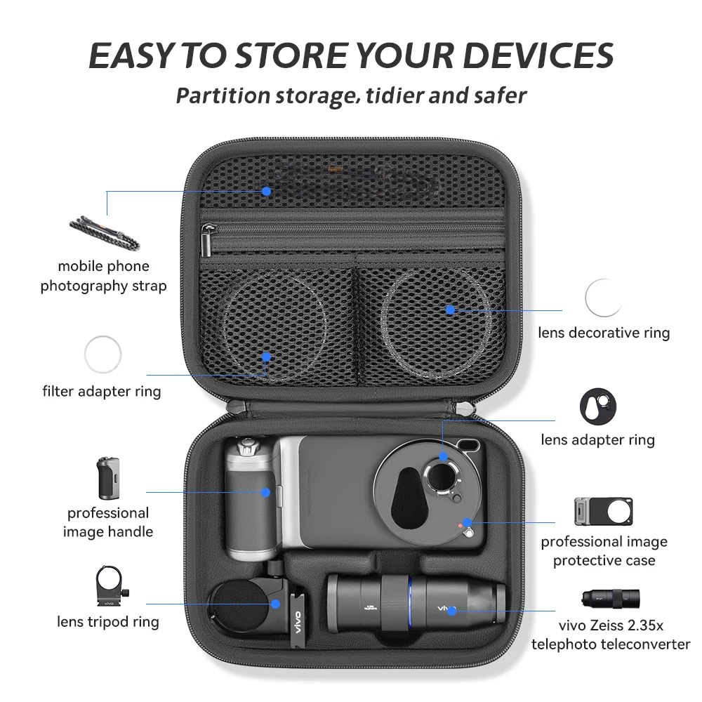 XFJI Storage Bag Case PU Leather Drop-resistant Hard Shell Travel