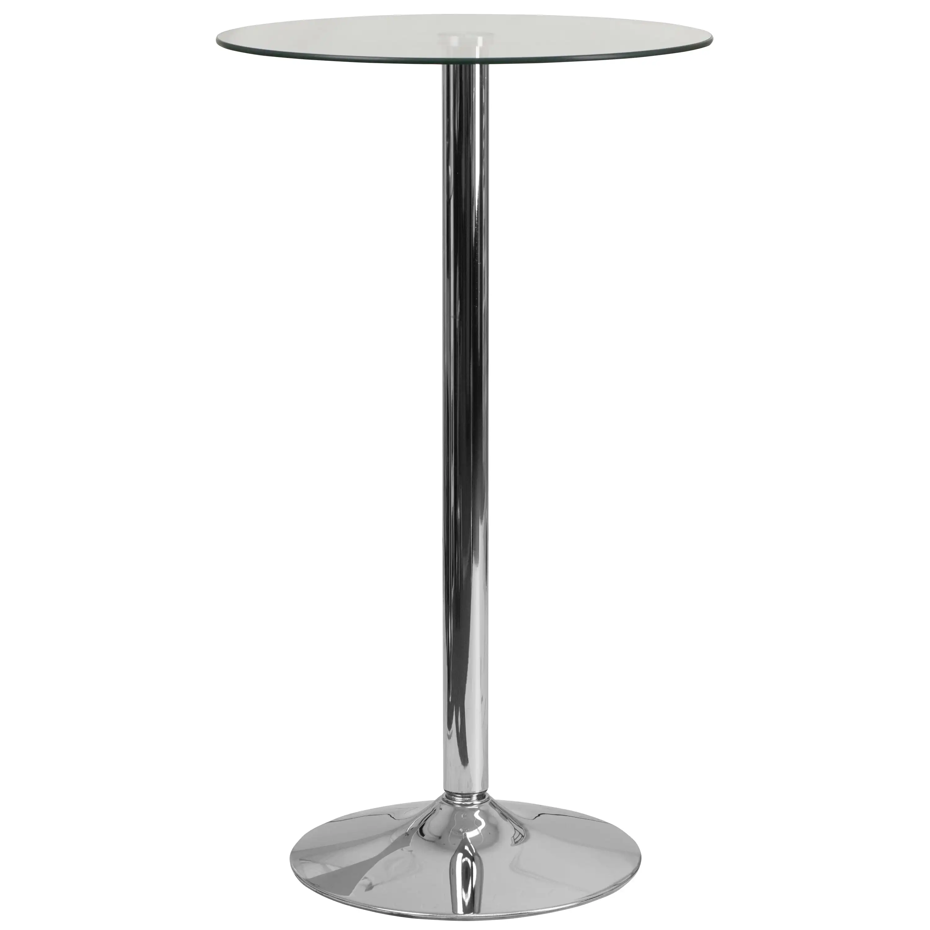 

23.75'' Round Glass Pub Top Bar Table with 41.75''H Chrome Base for Bistro Pub Kitchen Tall Dining Cocktail Table