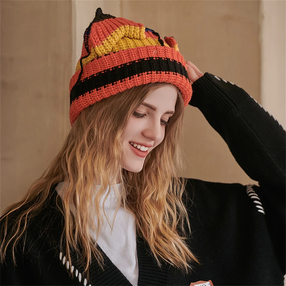 

2024 Winter Skullies Cute Women Fox Hat Crochet Knitted Hat Costume Beanie Hats Photography Prop Party Women Gift Hip-hop Cap