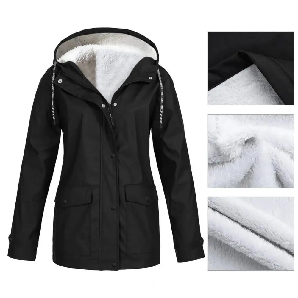 

Длинное пальто, Спортивная Женская ветрозащитная толстовка с капюшоном и плюшевой подкладкой, куртка с карманами на шнурке для отпуска