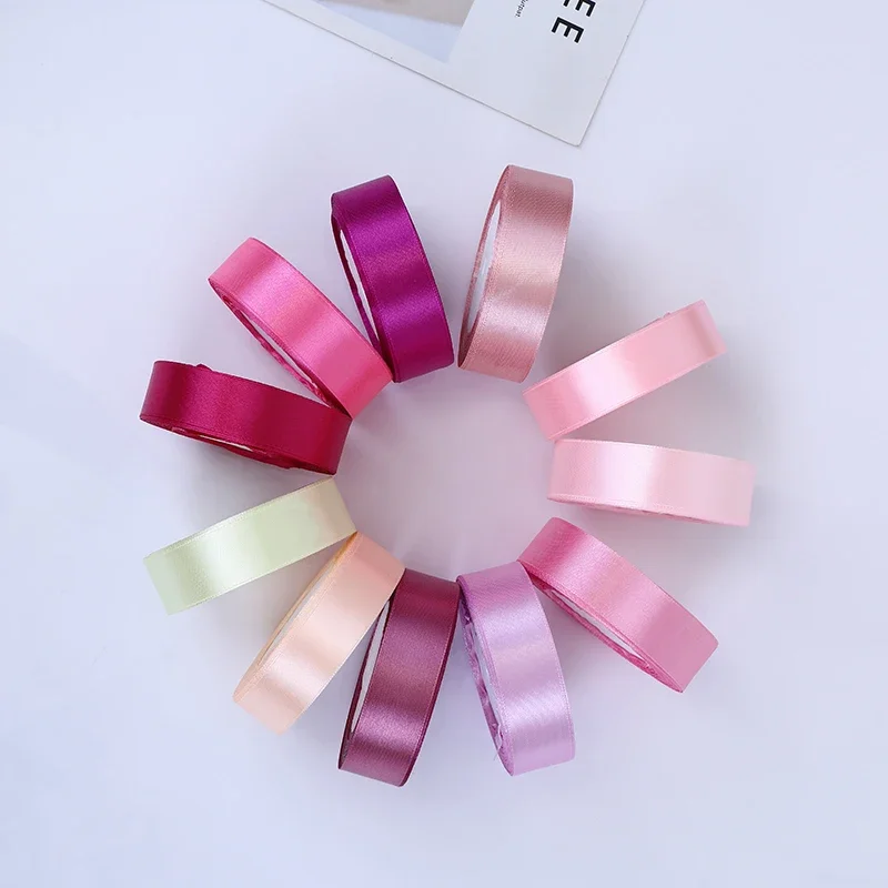 Satin Ribbon 6-10-12-15-20-25mm Black White Beige Pink Red Blue Green Purple Gold Silver Tape Christmas Halloween Gift Wrapping